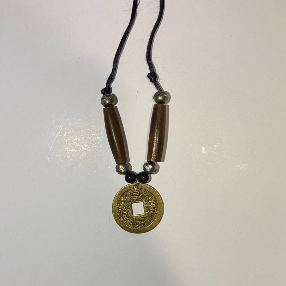 Brown and Gold Coin Pendant Necklace